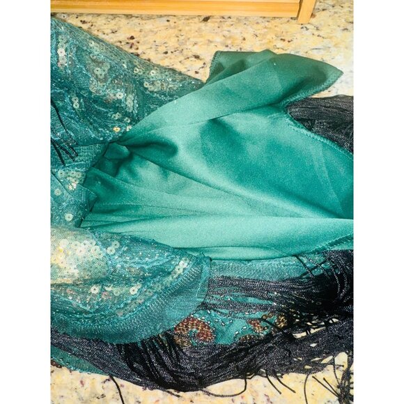 Green Gold Sequined Flapper Style Dress Fringe Hem Holiday Party XL By Fundaizy - Picture 8 of 9